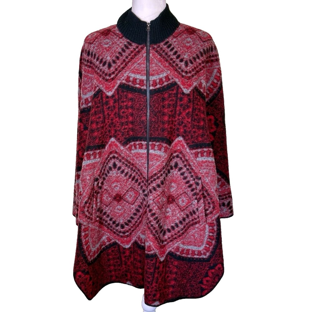 Women’s‎ Wool Blend Poncho Cape Aztec Folk Print Lagenlook Southwest Nordic L/XL